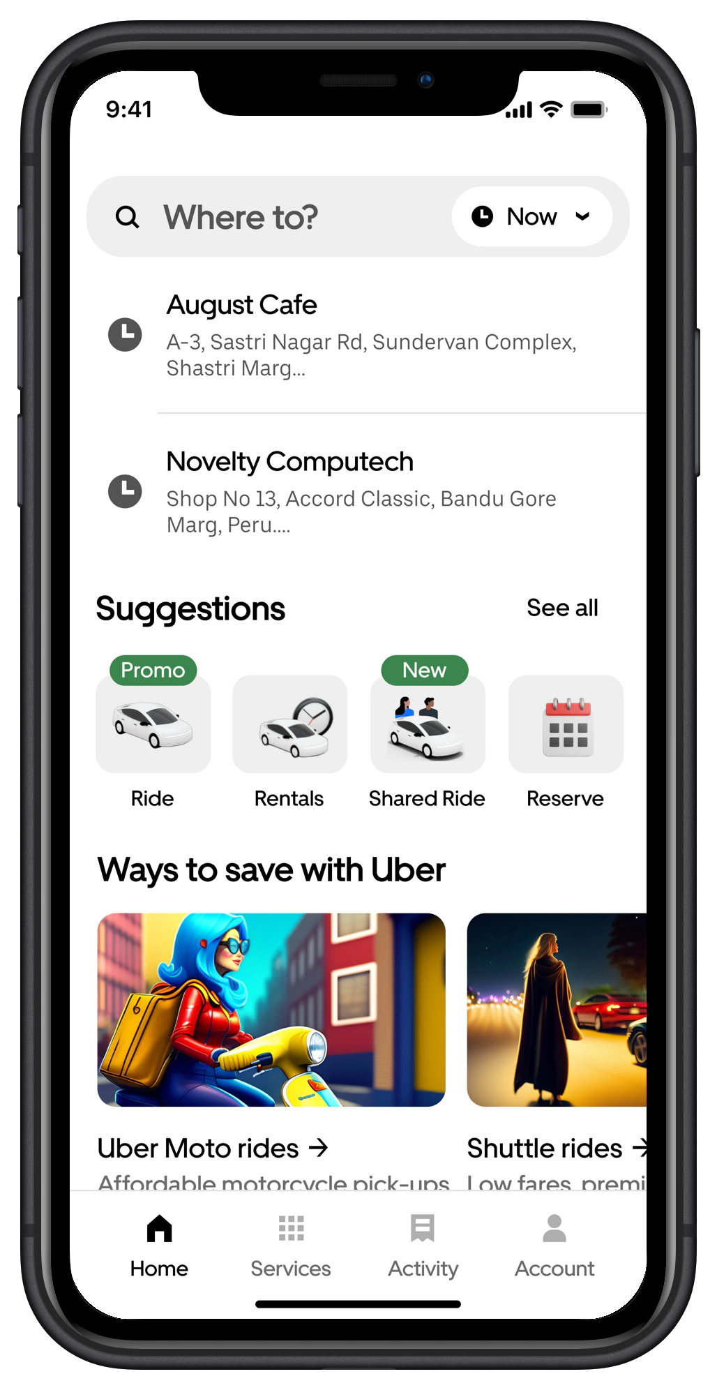 Introducing Shared Ride on the home screen