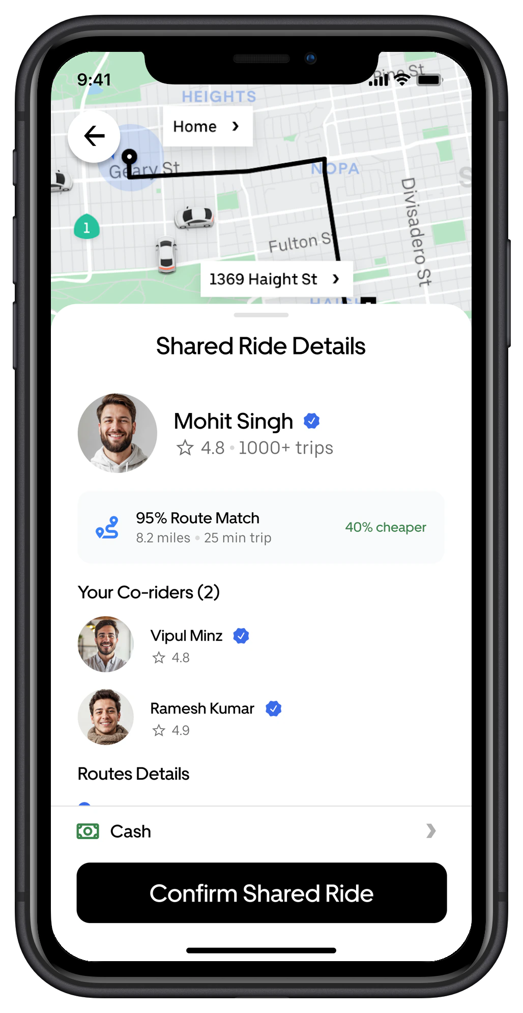 Co-rider profile and rating